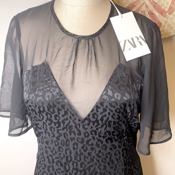 Zara Black Leopard Print Dress Size M - Picture 4 of 8